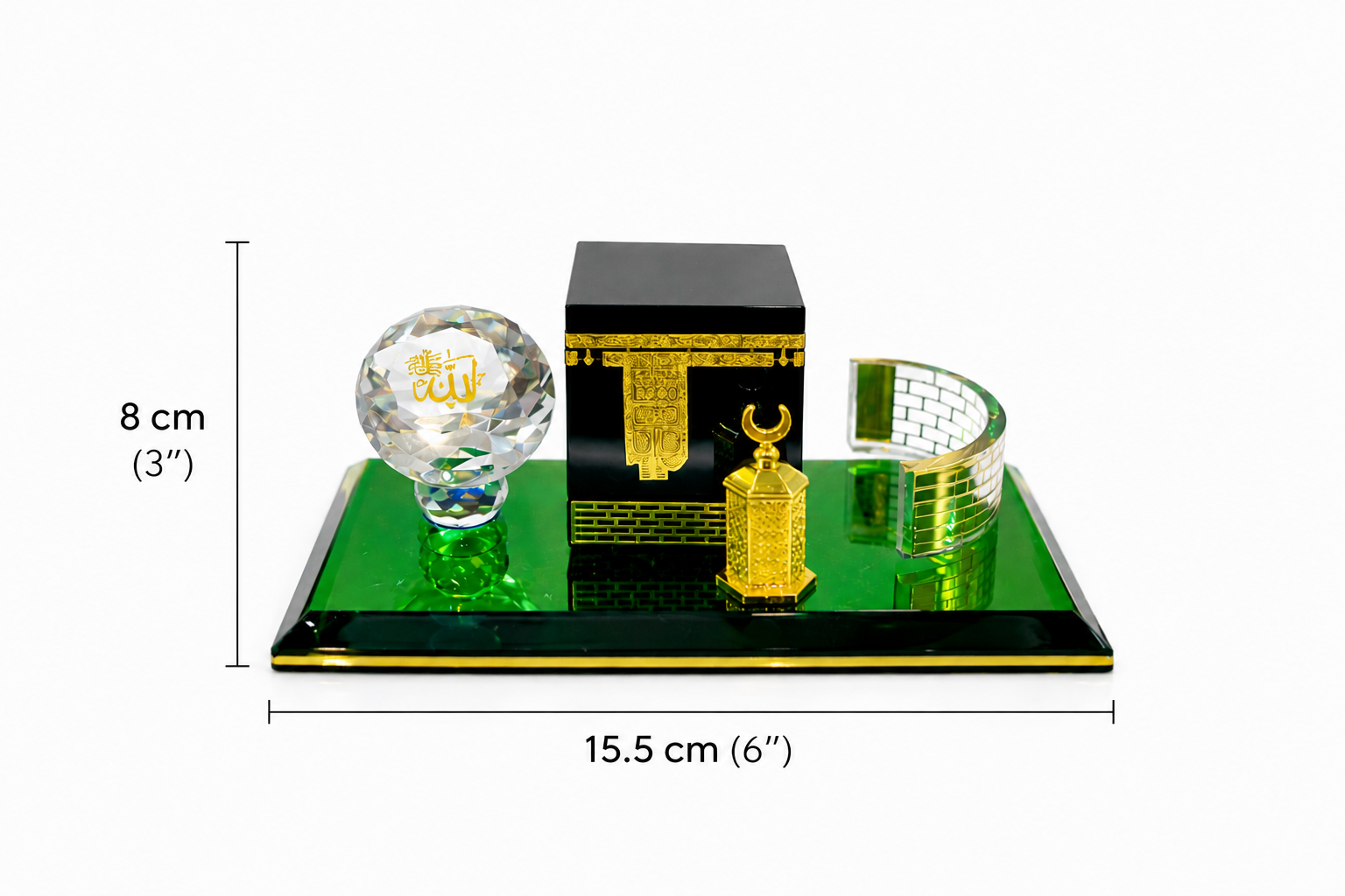 Décoration Islamique Kaaba en Cristal – Ensemble Makkah avec Allah, Kaaba et Lanterne Crystal Kaaba Islamic Decoration – Makkah Set with Allah Crystal, Kaaba & Lantern