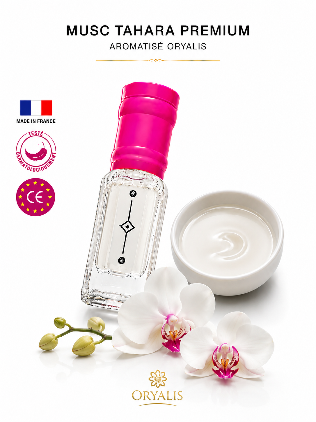 Musc Tahara musk Premium Fragrance Oil, White, 3 ml, Made in France (Rose, Jasmine, Red Fruits, Vanilla, Musk, Amber & Soft Woods.) ameerat el arab
