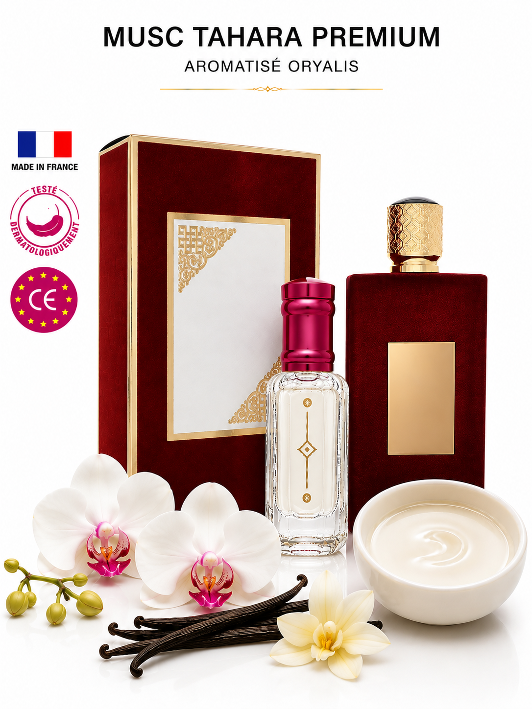 Musc Tahara musk Premium Fragrance Oil, White, 3 ml, Made in France (Rose, Jasmine, Red Fruits, Vanilla, Musk, Amber & Soft Woods.) ameerat el arab