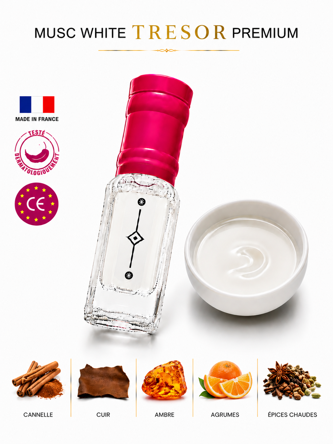 Musc White Tresor Premium Perfume musk tahara, Made in France (cannelle,cuir,ambre,agrumes,épices chaudes) 3 ML ONE MILLION MUSK