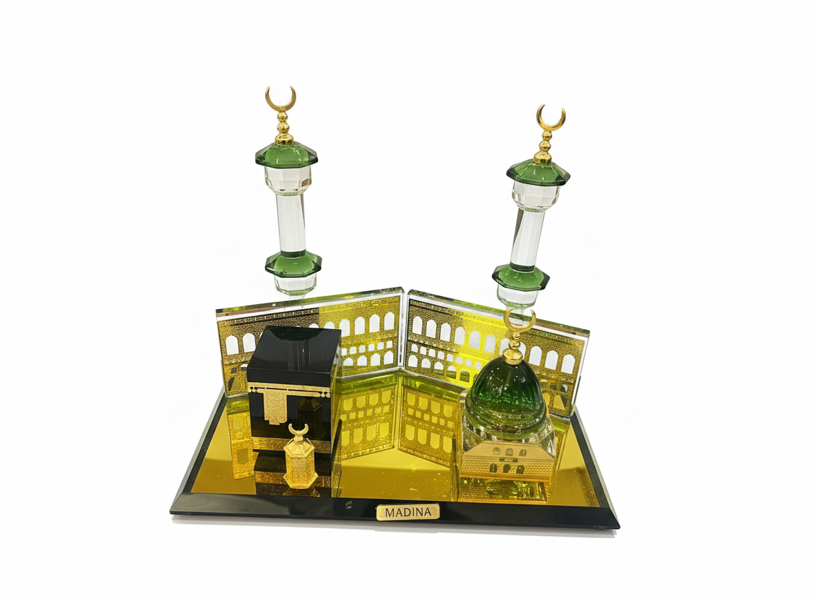 Crystal Madinah Islamic Ornament – Kaaba, Green Dome & Minarets, Muslim Home Decor, Ramadan & Eid Gift  Ornement Islamique Médine en Cristal – Kaaba, Dôme Vert et Minarets, Décoration Musulmane pour Maison, Ramadan et Aïd