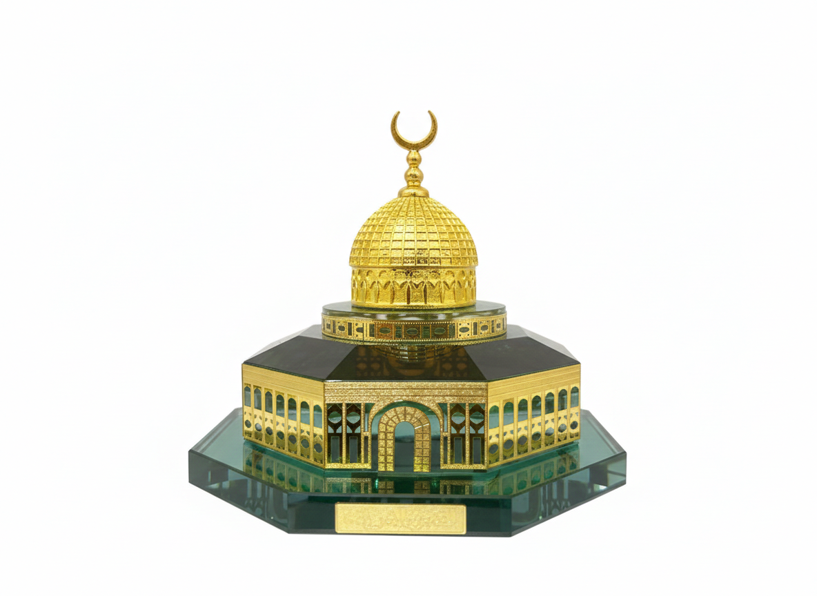 Décoration Islamique Dôme du Rocher en Cristal  E l Qods – Ornement de Bureau et Maison  : Crystal Dome of the Rock Islamic Decoration – Elegant Home & Office Ornament