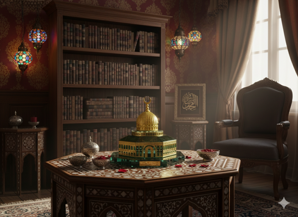 Décoration Islamique Dôme du Rocher en Cristal  E l Qods – Ornement de Bureau et Maison  : Crystal Dome of the Rock Islamic Decoration – Elegant Home & Office Ornament