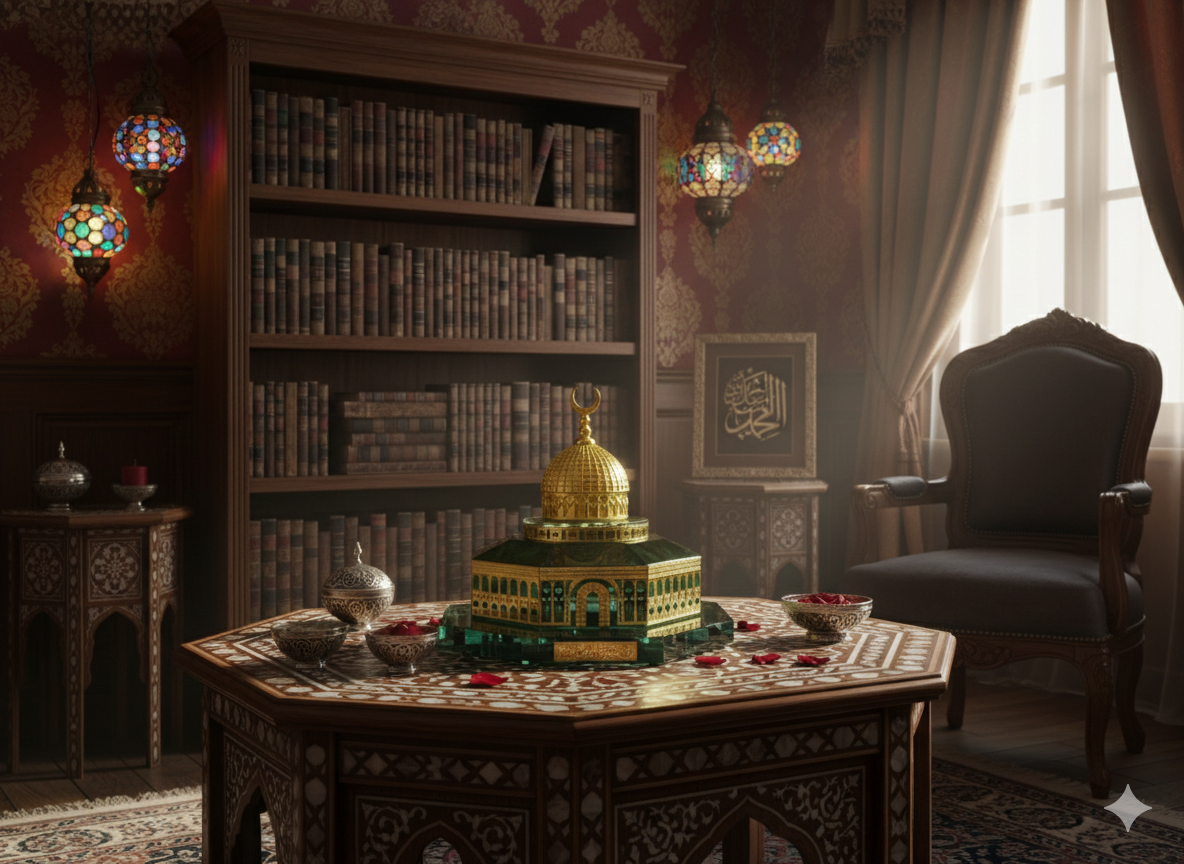 Décoration Islamique Dôme du Rocher en Cristal  E l Qods – Ornement de Bureau et Maison  : Crystal Dome of the Rock Islamic Decoration – Elegant Home & Office Ornament