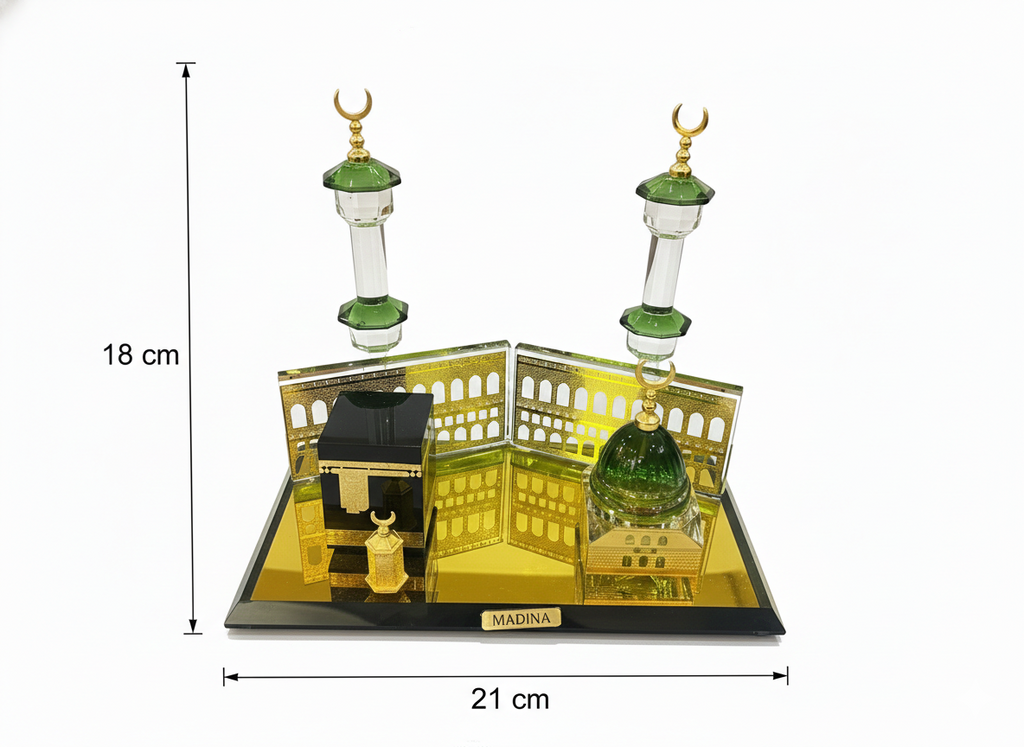 Crystal Madinah Islamic Ornament – Kaaba, Green Dome & Minarets, Muslim Home Decor, Ramadan & Eid Gift  Ornement Islamique Médine en Cristal – Kaaba, Dôme Vert et Minarets, Décoration Musulmane pour Maison, Ramadan et Aïd