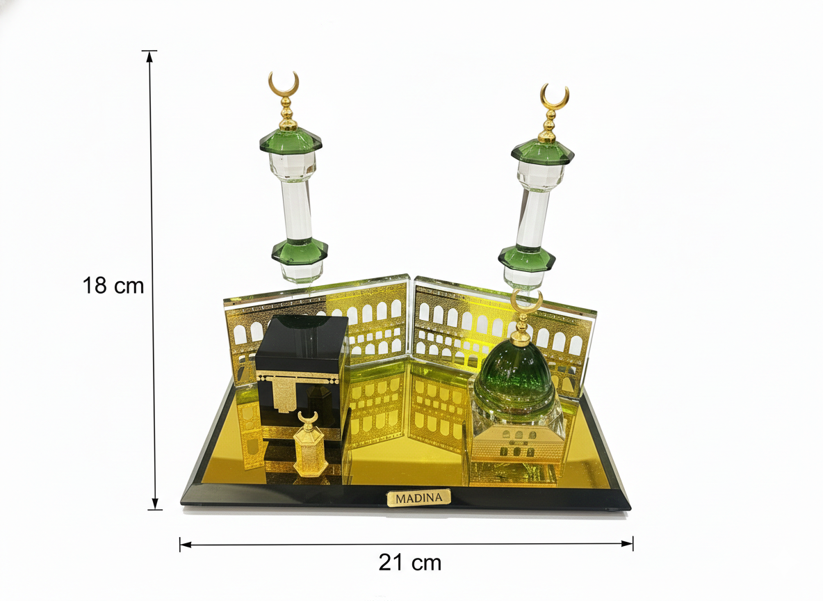 Crystal Madinah Islamic Ornament – Kaaba, Green Dome & Minarets, Muslim Home Decor, Ramadan & Eid Gift  Ornement Islamique Médine en Cristal – Kaaba, Dôme Vert et Minarets, Décoration Musulmane pour Maison, Ramadan et Aïd
